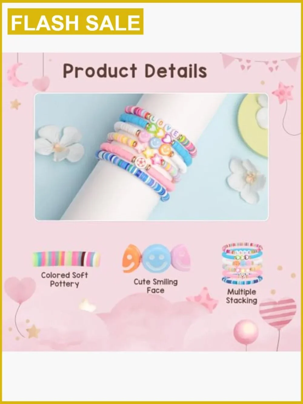 6 Clay Bead Friendship Bracelets for Teen Girls BFF Jewelry Set